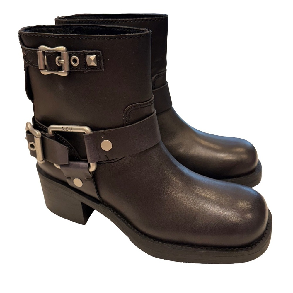 ASH “TEXAS” Women’s Black Leather Ankle Boots Buckle Details Sz 6 NIB